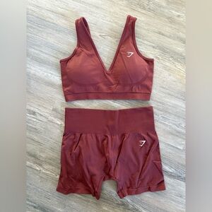 Gymshark Burgundy Sports Bra and Shorts Set